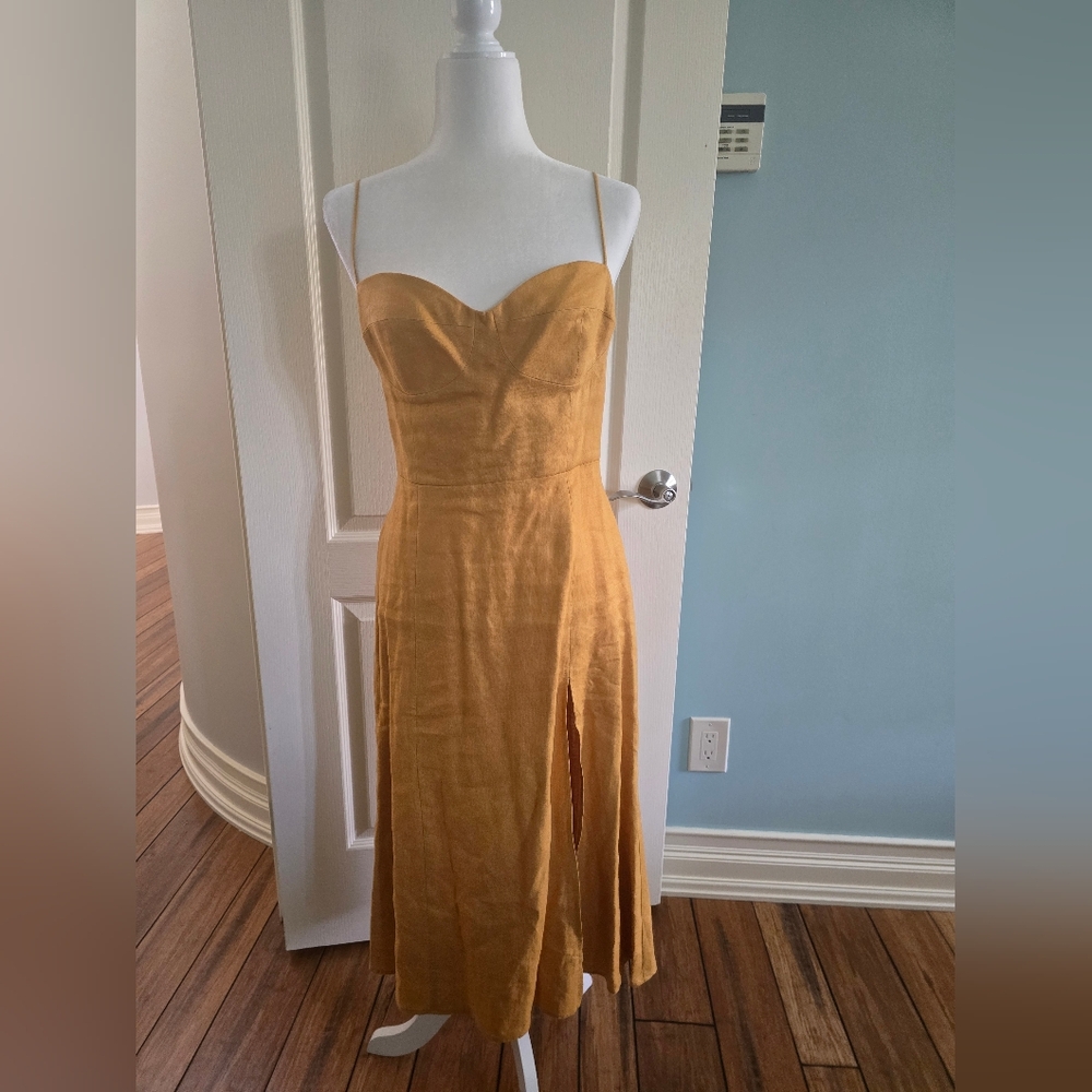 Reformation Gold Sweetheart Neckline Sheath Midi Dress